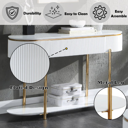 ACME Daveigh White High Gloss & Gold Sofa Table Model LV02466