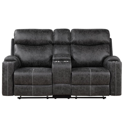 ACME Hirah Dark Gray Polish Microfiber Motion Loveseat with Console & USB Port Model LV02571