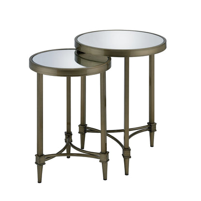 ACME Aditya Mirror & Antique Brass Nesting End Table Model LV02596