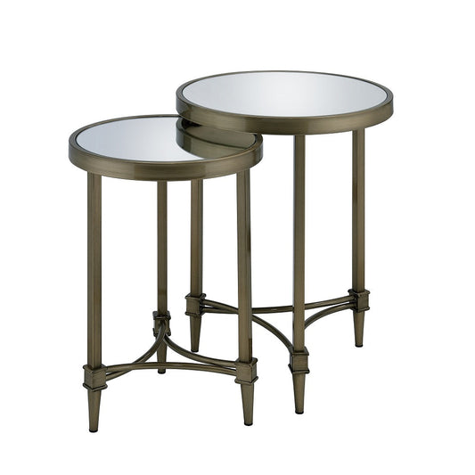 ACME Aditya Mirror & Antique Brass Nesting End Table Model LV02596