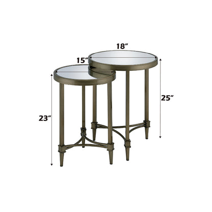 ACME Aditya Mirror & Antique Brass Nesting End Table Model LV02596