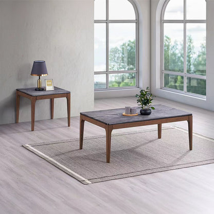 ACME Bevis Engineered Stone & Walnut Coffee Table Model LV02645