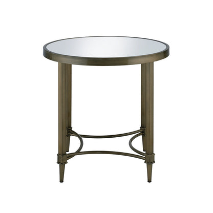 ACME Aditya Mirrored & Antique Brass End Table Model LV02736