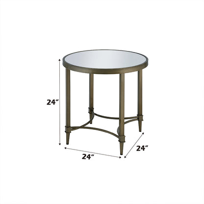ACME Aditya Mirrored & Antique Brass End Table Model LV02736