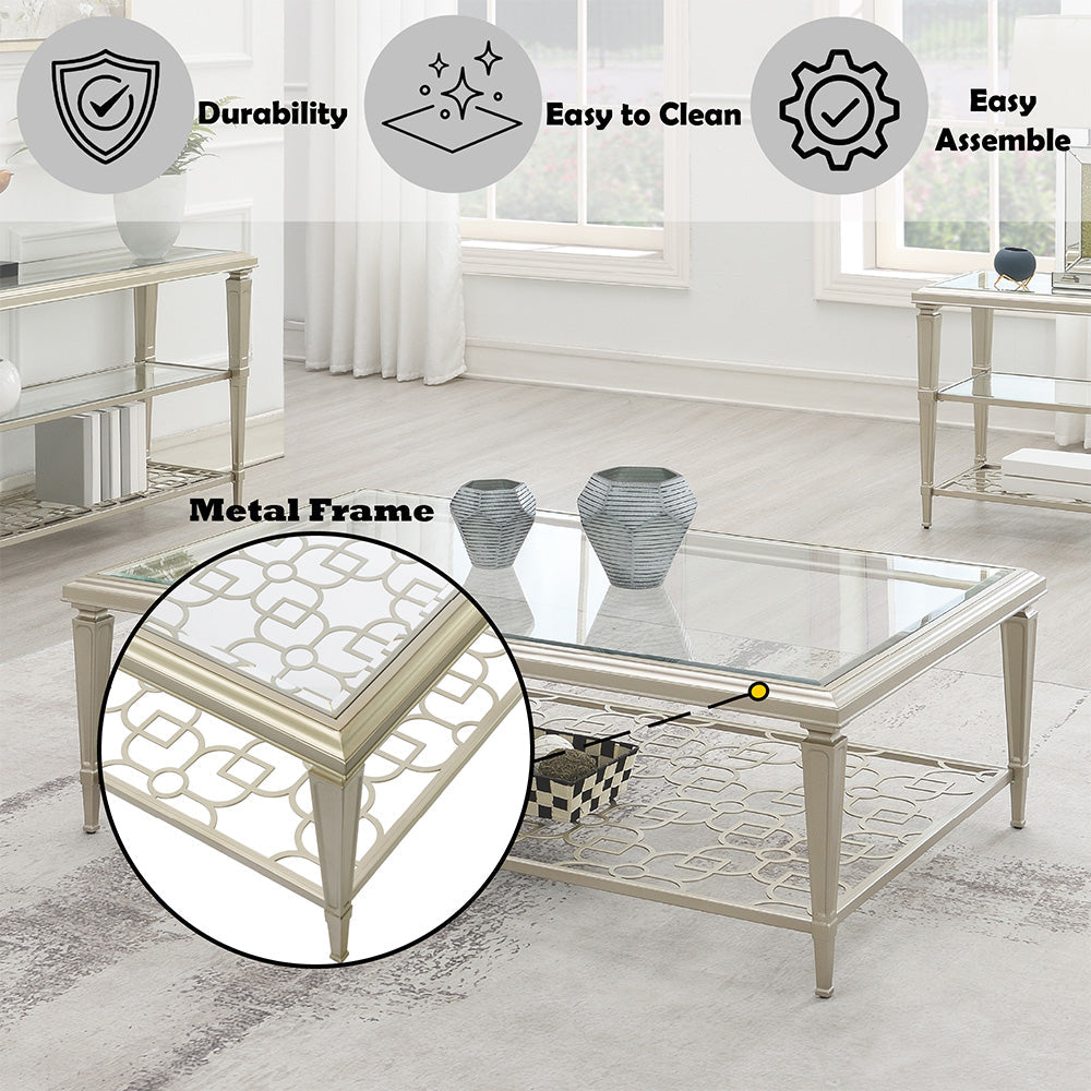 ACME Zaba Glass Top & Champagne Coffee Table Model LV02785