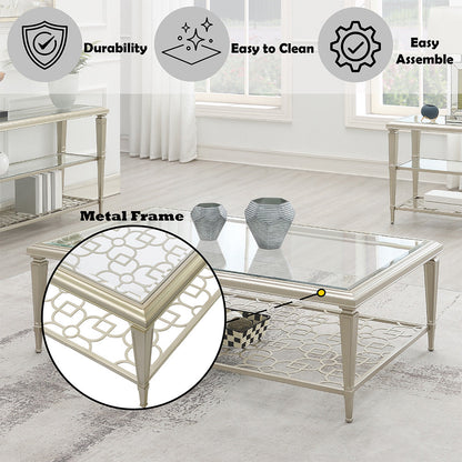 ACME Zaba Glass Top & Champagne Coffee Table Model LV02785