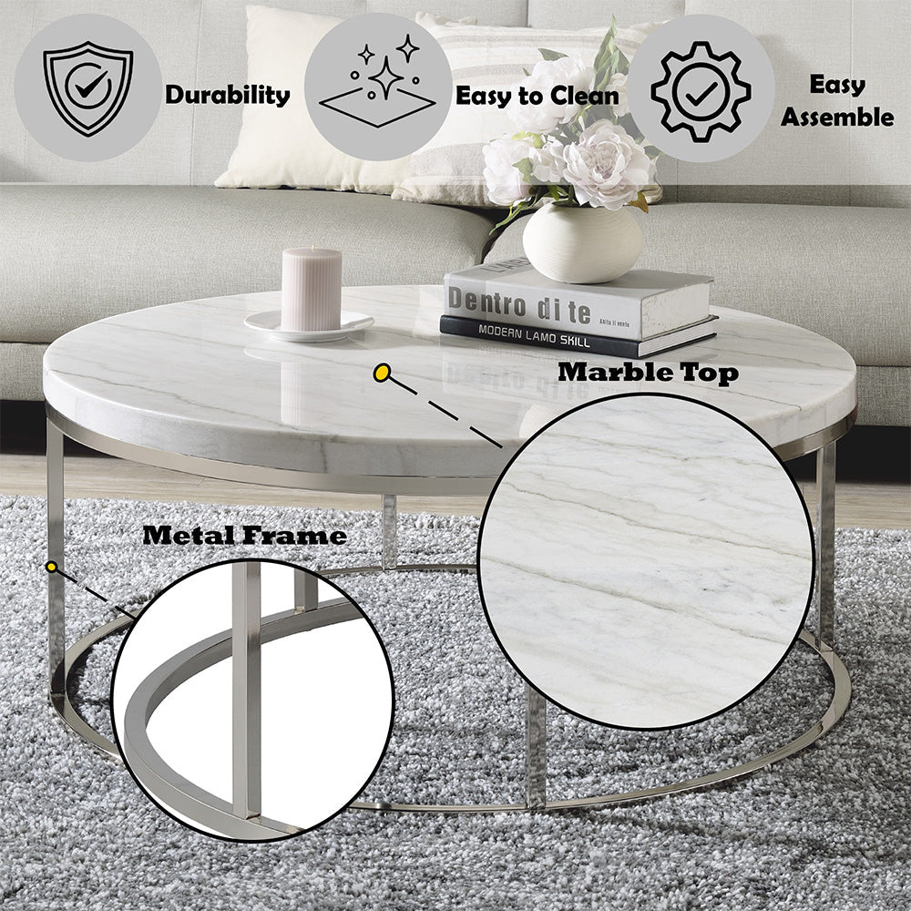 ACME Zaidee Natural Marble Top & Nickel Coffee Table Model LV02795
