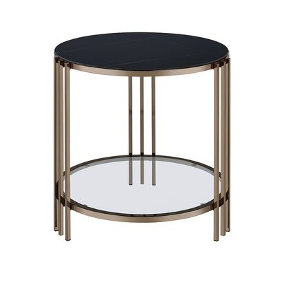 ACME Abisha Sintered Stone Top & Champagne End Table Model LV02816