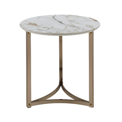 ACME Aziz Sintered Stone Top & Champagne End Table Model LV02826