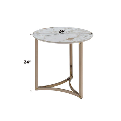 ACME Aziz Sintered Stone Top & Champagne End Table Model LV02826