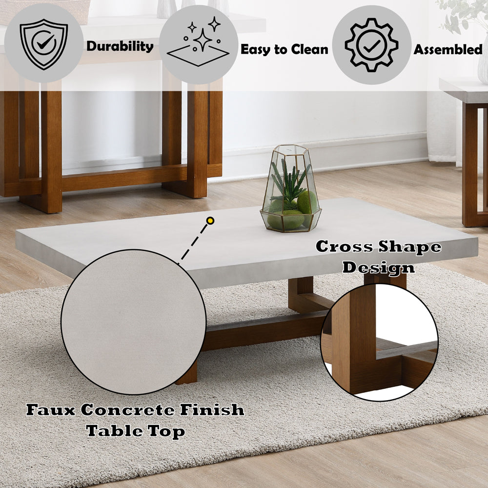 ACME Keven Faux Concrete Top & Walnut Coffee Table Model LV03015