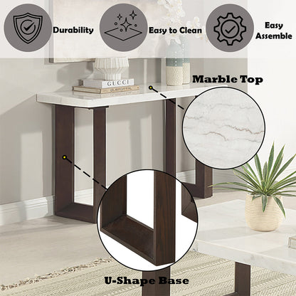 ACME Edwyn Natural Marble Top & Espresso Sofa Table with Natural Marble Top Model LV03207