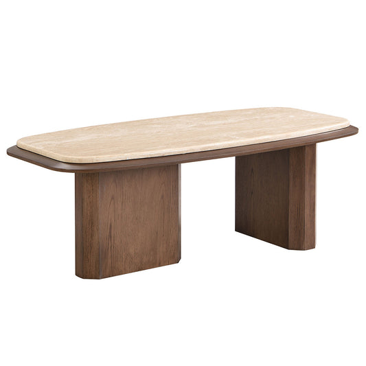 ACME Kasha Travertine Top & Walnut Coffee Table Model LV03325