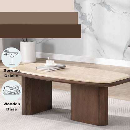 ACME Kasha Travertine Top & Walnut Coffee Table Model LV03325