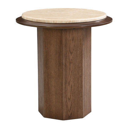 ACME Kasha Travertine Top & Walnut End Table Model LV03326
