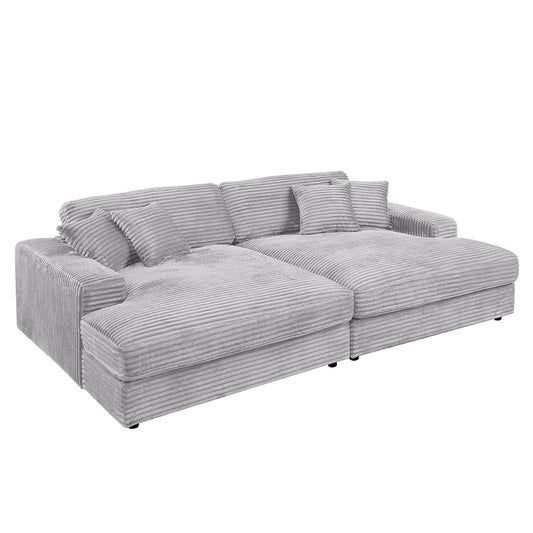ACME Hilde Lighr Gray Cordoury Sectional Sofa with 4 Pillows Model LV03680
