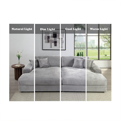 ACME Hilde Lighr Gray Cordoury Sectional Sofa with 4 Pillows Model LV03680
