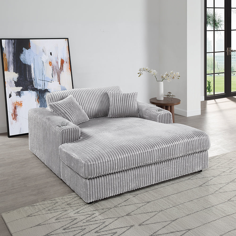 ACME Hilde Lighr Gray Cordoury Chaise with 2 Pillows Model LV03681