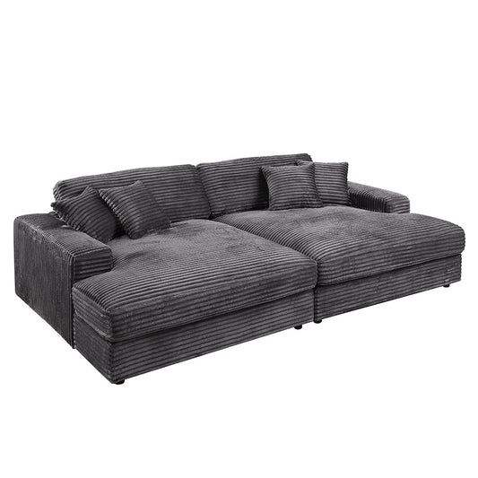 ACME Hilde Dark Gray Cordoury Sectional Sofa with 4 Pillows Model LV03690