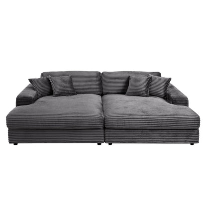 ACME Hilde Dark Gray Cordoury Sectional Sofa with 4 Pillows Model LV03690