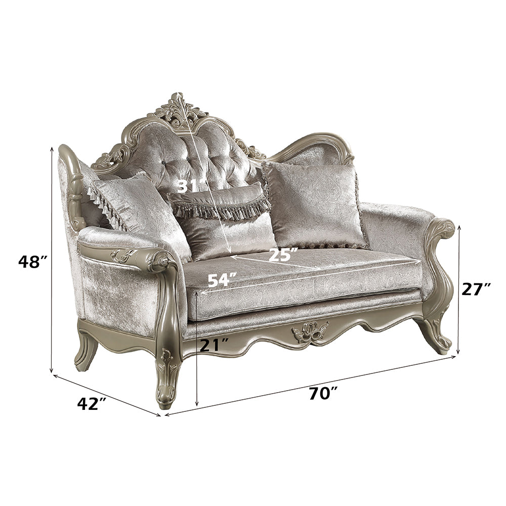 ACME Libertee Beige Fabric & Champagne Loveseat with 3 Pillows Model LV03821