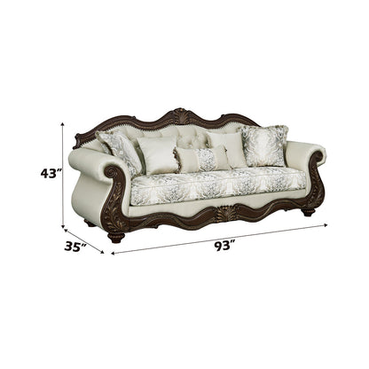 ACME Pierce Beige Fabric & Cherry Sofa with 5 Pillows Model LV03830