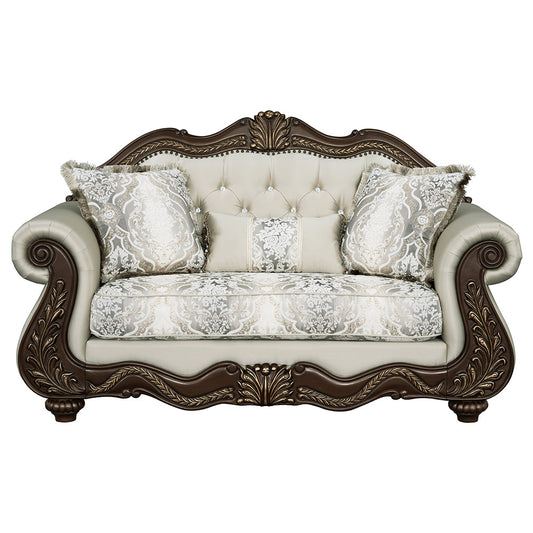 ACME Pierce Beige Fabric & Cherry Loveseat with 3 Pillows Model LV03831