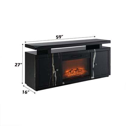 ACME Drisana Black Mirrored TV Stand with Fireplace Model LV03868