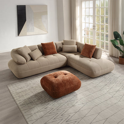 ACME Carrick Beige Sandwich Mesh Fabric Sectional Sofa with 6 Pillows Model LV03920
