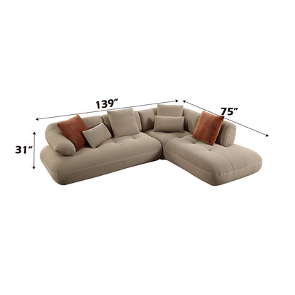 ACME Carrick Beige Sandwich Mesh Fabric Sectional Sofa with 6 Pillows Model LV03920