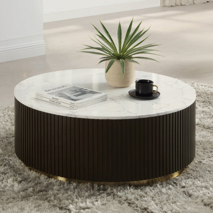 ACME Clayten White Engineering Marble Top & Espresso Coffee Table Model LV03945