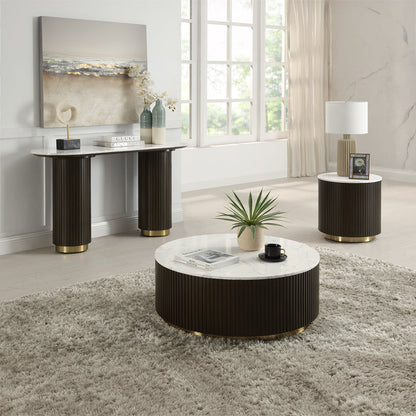 ACME Clayten White Engineering Marble Top & Espresso Coffee Table Model LV03945