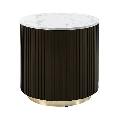 ACME Clayten White Engineering Marble Top & Espresso End Table Model LV03946