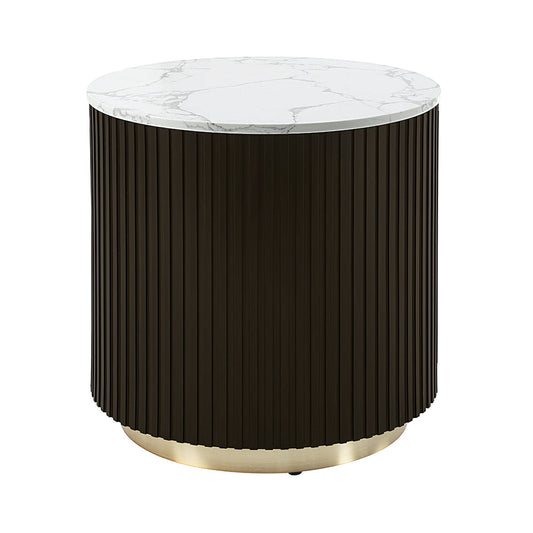 ACME Clayten White Engineering Marble Top & Espresso End Table Model LV03946