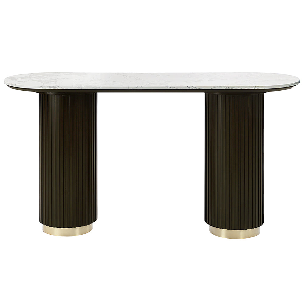 ACME Clayten White Engineering Marble Top & Espresso Sofa Table Model LV03947