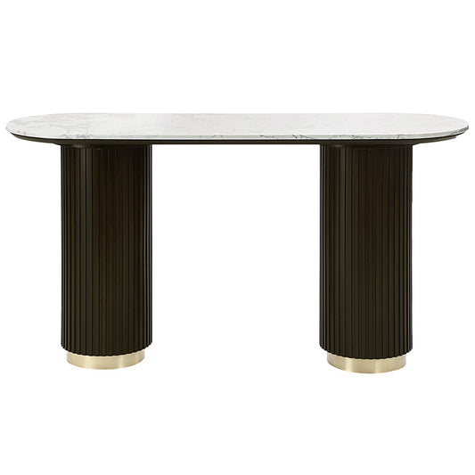 ACME Clayten White Engineering Marble Top & Espresso Sofa Table Model LV03947