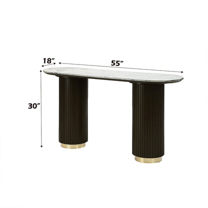 ACME Clayten White Engineering Marble Top & Espresso Sofa Table Model LV03947
