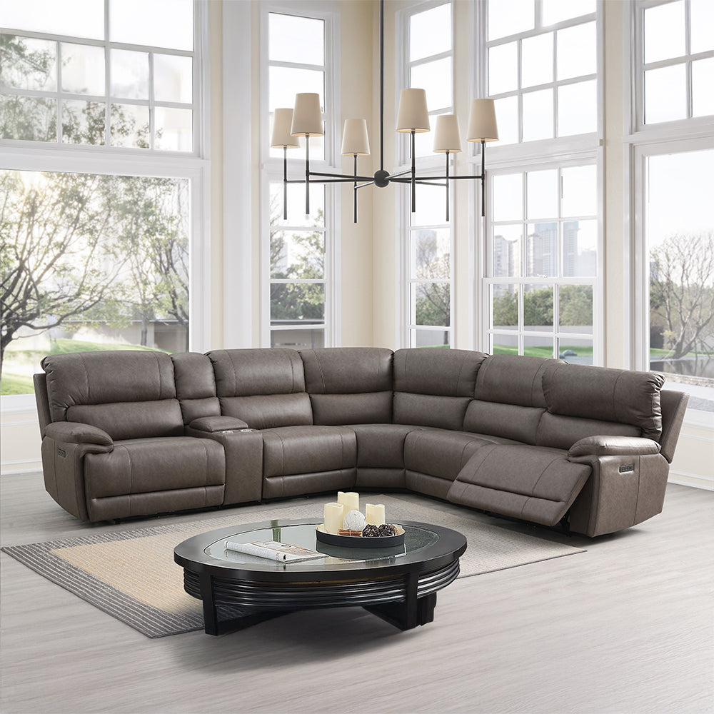 ACME Kantu Brown Synthetic Leather Motion Sectional Sofa Model LV04270