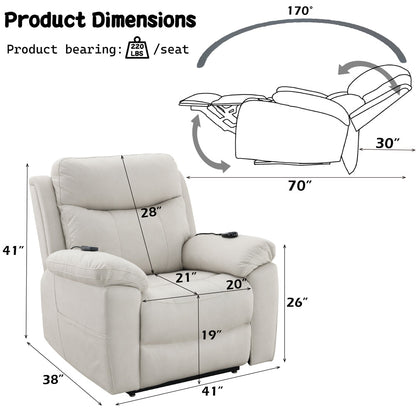 ACME Chriki Beige Polished Microfiber Power Recliner with Lift & Heating & Massage Model LV04271