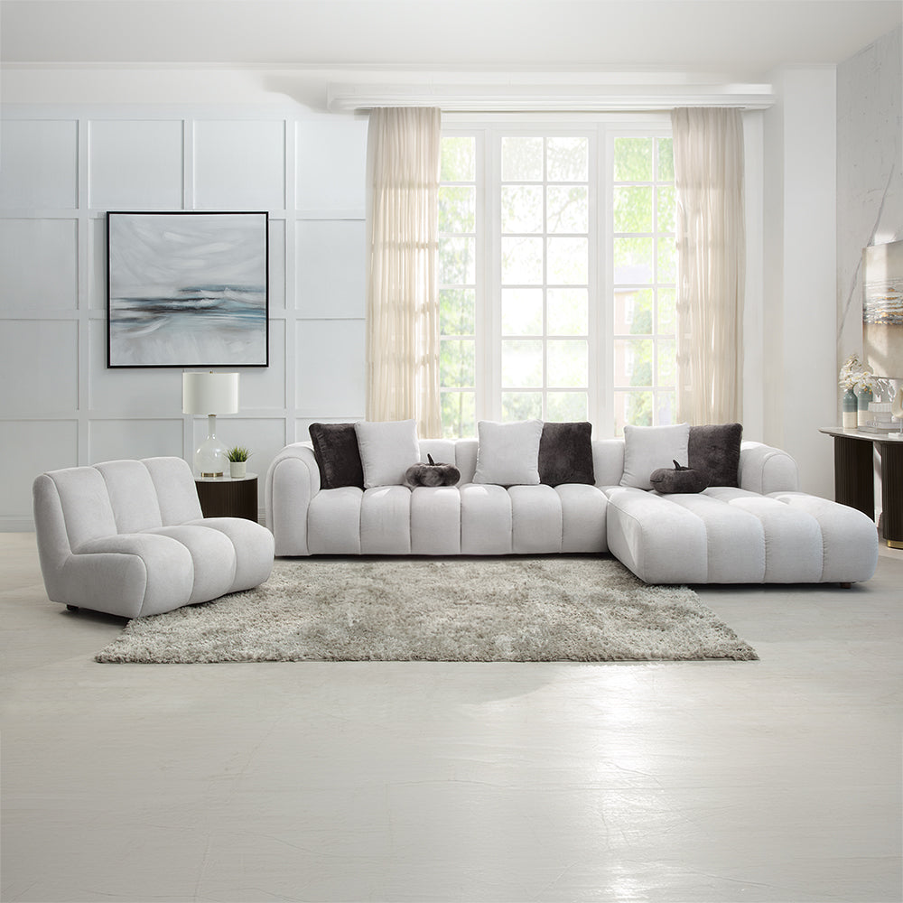 ACME Manilla Ivory White Linen Sectional Sofa with 8 Pillows Model LV04320