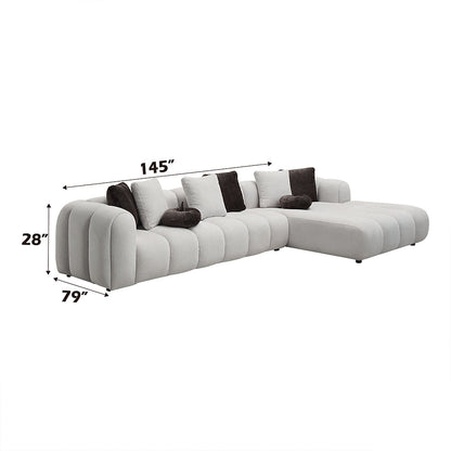 ACME Manilla Ivory White Linen Sectional Sofa with 8 Pillows Model LV04320