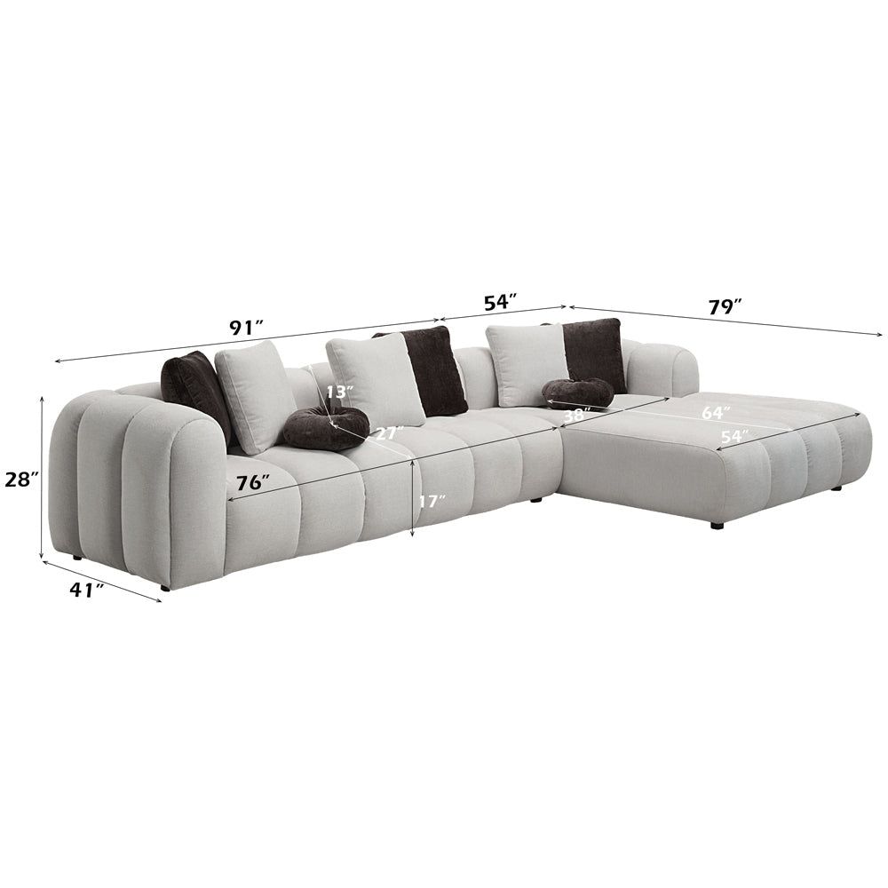 ACME Manilla Ivory White Linen Sectional Sofa with 8 Pillows Model LV04320