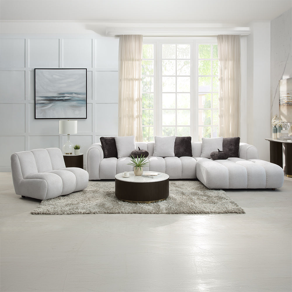 ACME Manilla Ivory White Linen Sectional Sofa with 8 Pillows Model LV04320