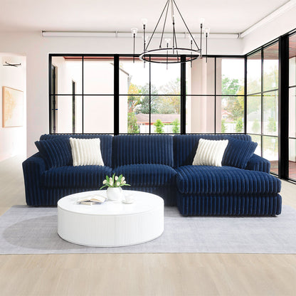 ACME Breton Blue Corduroy Sectional Sofa with 4 Pillows Model LV04400