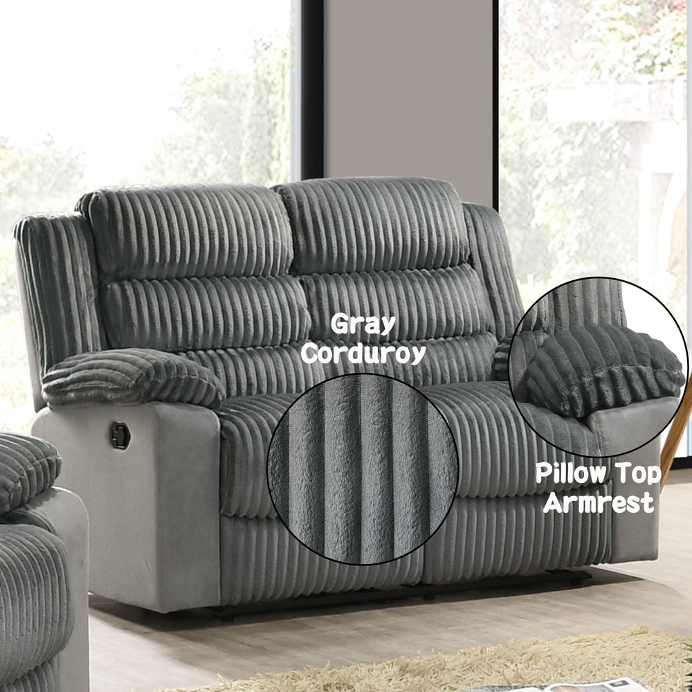 ACME Lesley Gray Corduroy & Velvet Motion Loveseat Model LV04621