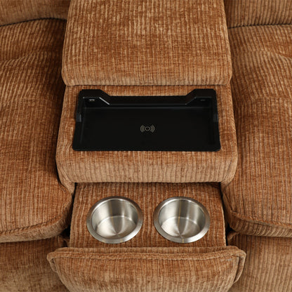 ACME Emmy Orange Chenille Power Motion Sectional Sofa with USB Port Model LV04650