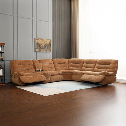 ACME Emmy Orange Chenille Power Motion Sectional Sofa with USB Port Model LV04650