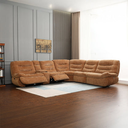 ACME Emmy Orange Chenille Power Motion Sectional Sofa with USB Port Model LV04650
