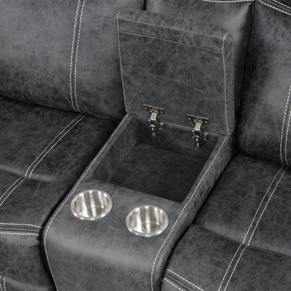 ACME Zubaida Dark Gray Polish Microfiber Power Motion Loveseat with USB Port Model LV04671