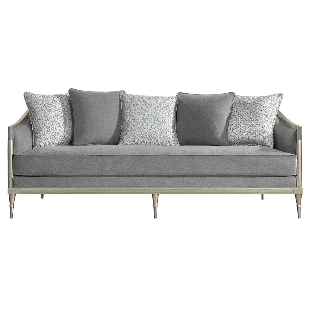 ACME Fernando Gray Chenille & Champagne Sofa with 5 Pillows Model LV04820